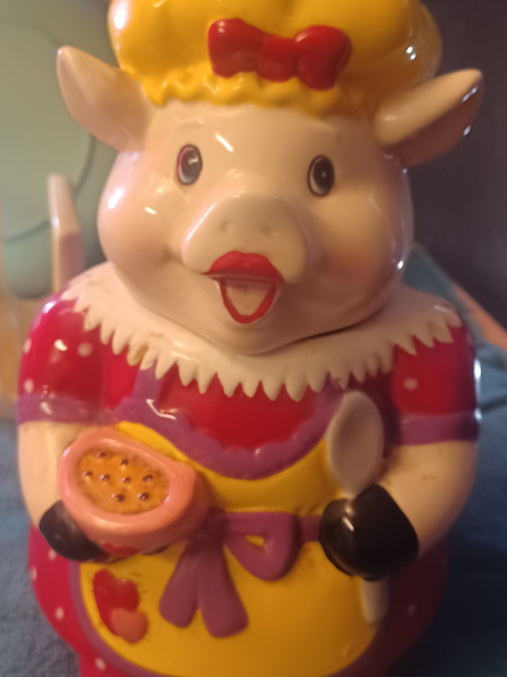 Ceramic Pink & Yellow Pig Cookie Jar - Charming Home Accent